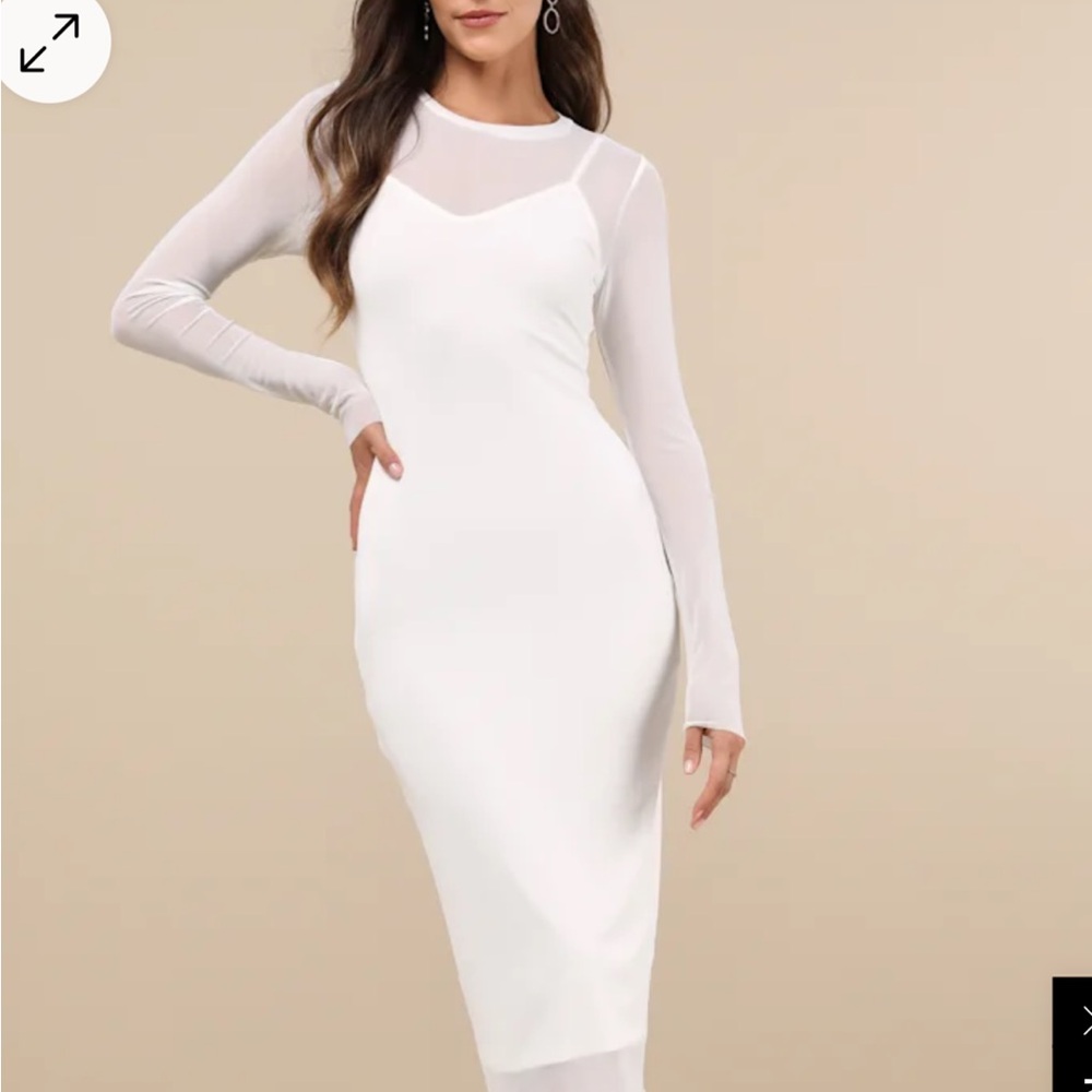 Elegant White Long-Sleeve Dress